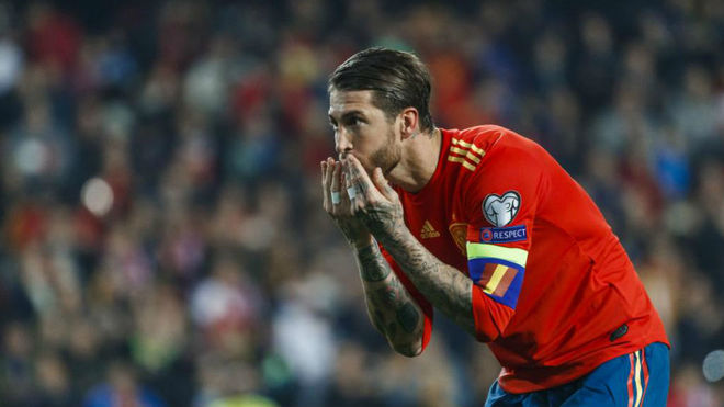 Ramos after scoring against Norway.