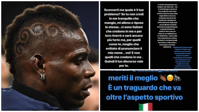 Image of Balotelli alongside his messages on Instagram.