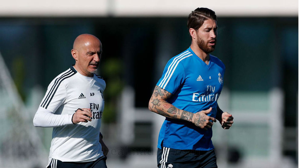 Ramos taking part in running exercises this afternoon.