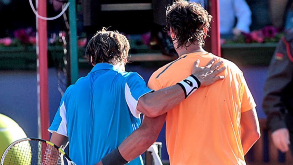 David Ferrer junto a Rafa Nadal tras un partido