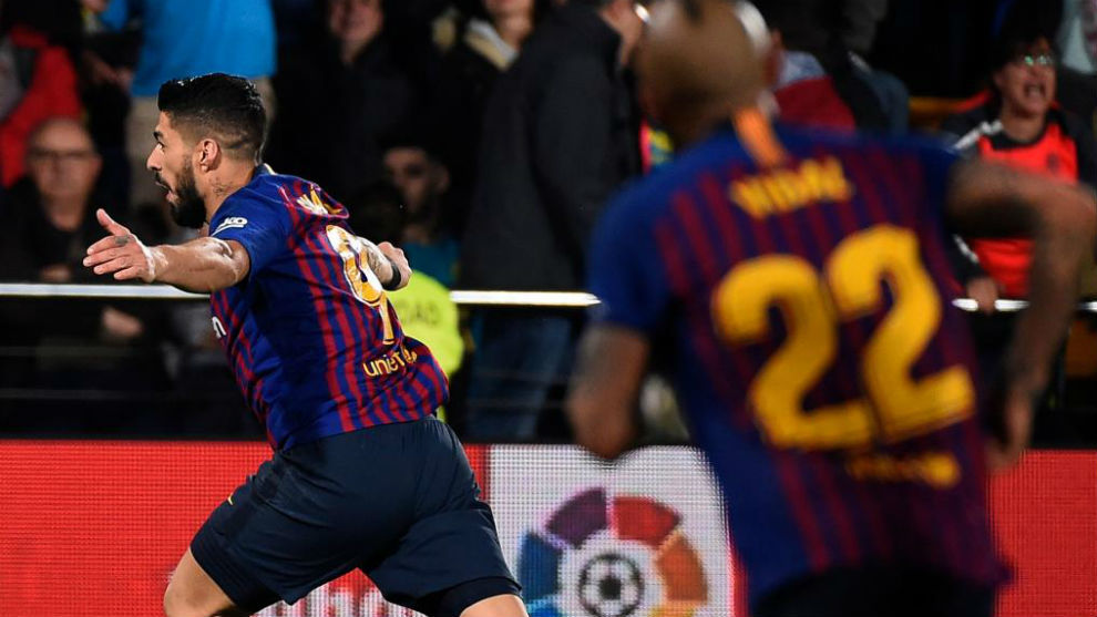 Luis Surez celebrando el gol del empate ante el Villarreal.