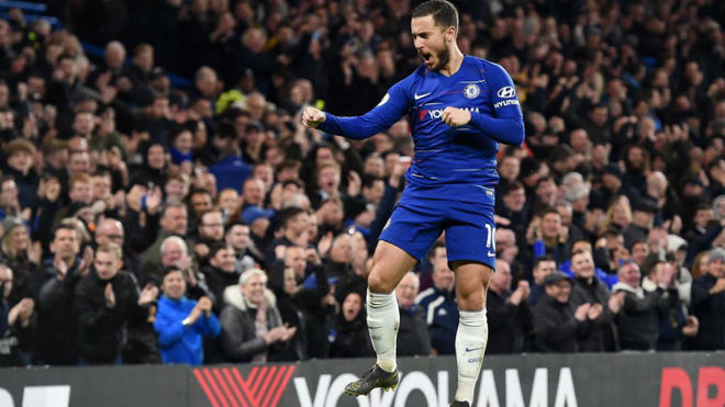 Hazard celebrating a goal for Chelsea last Wednesday.