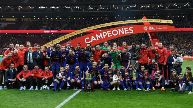 El Barcelona celebra la Copa del Rey del año 2018.