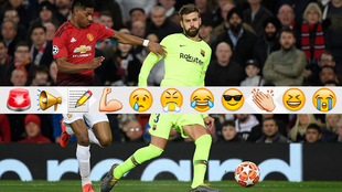 Piqué y Rashford, en el partido de Old Trafford
