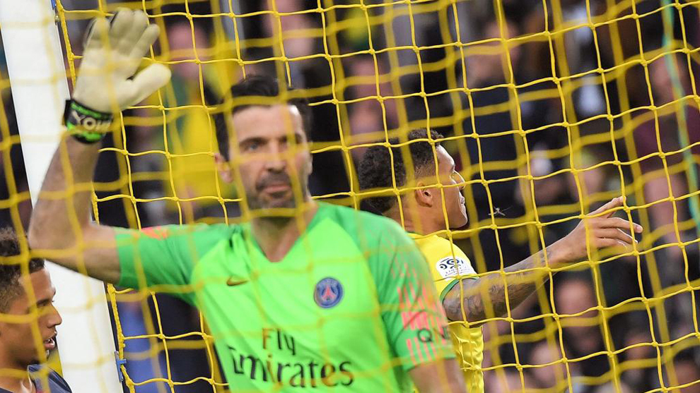 Buffon frustrated after conceding a goal.