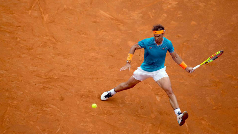 Nadal with a left-handed shot.