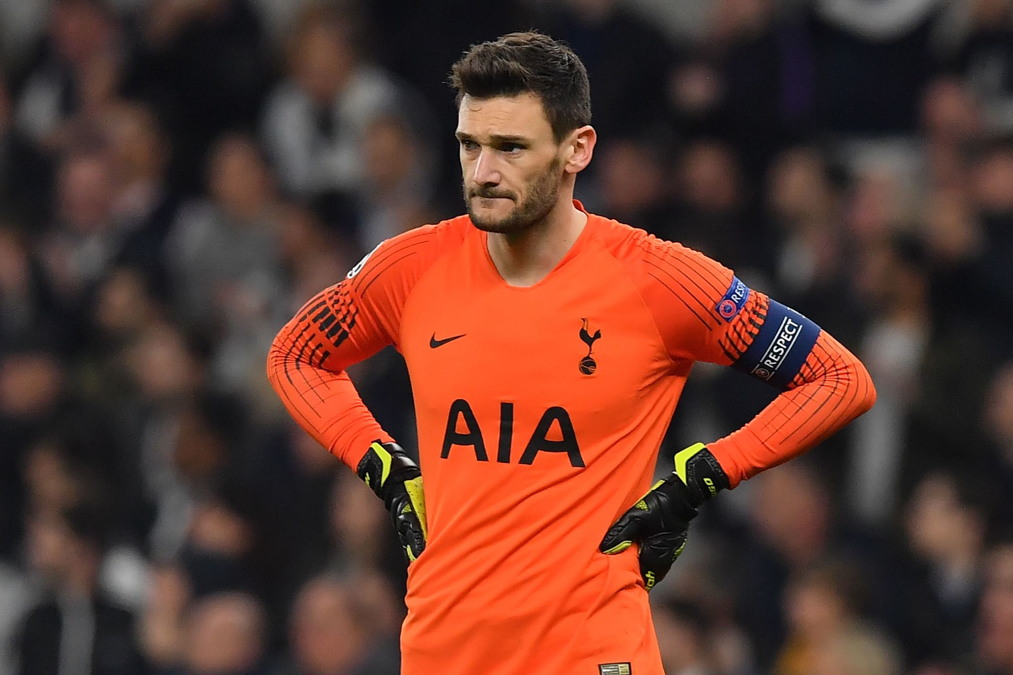 Tottenham Hotspurs French goalkeeper Hugo Lloris looks on during the UEFA Champions League semi-final first leg football match between Tottenham Hotspur and <HIT>Ajax</HIT> at the Tottenham Hotspur Stadium in north London, on April 30, 2019. (Photo by EMMANUEL DUNAND / AFP)