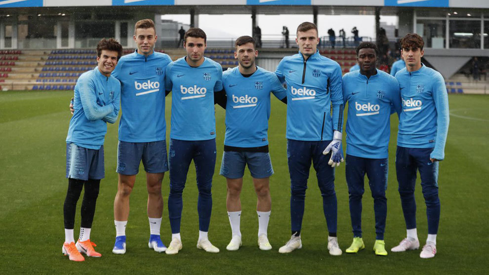 Collado (furthest right) along with other Barcelona youngsters in...