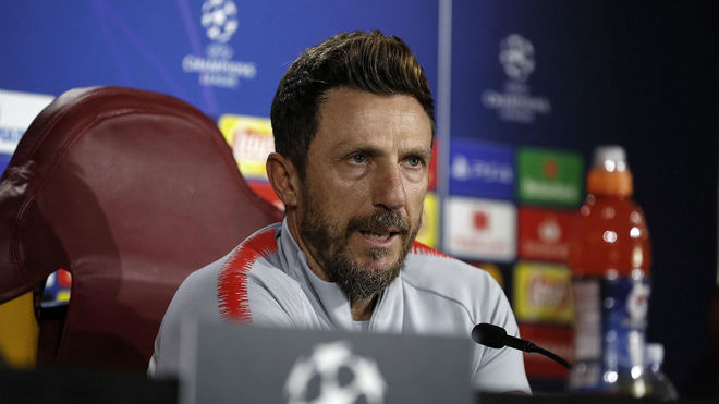 Eusebio Di Francesco at a press conference during his time in charge...