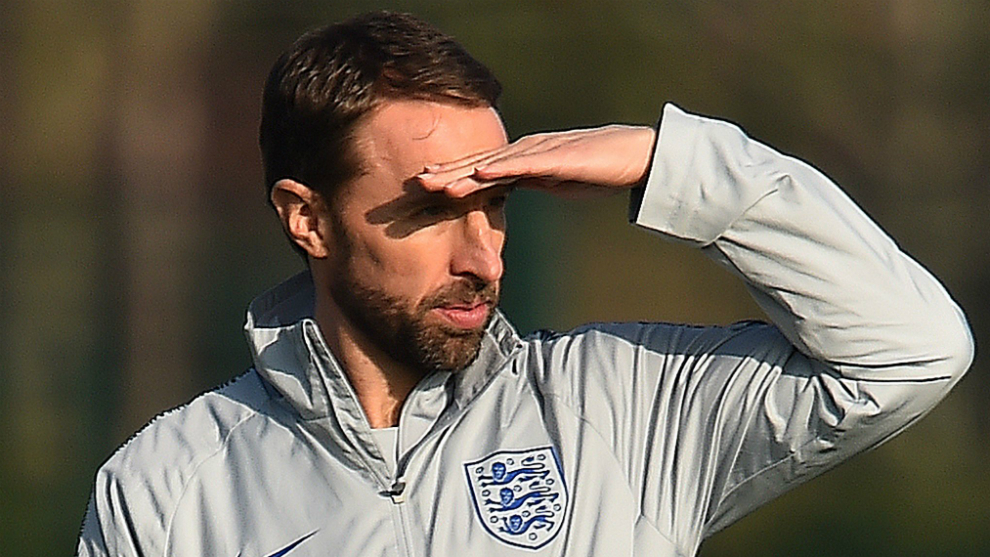 Gareth Southgate during one of England&apos;s training sessions.