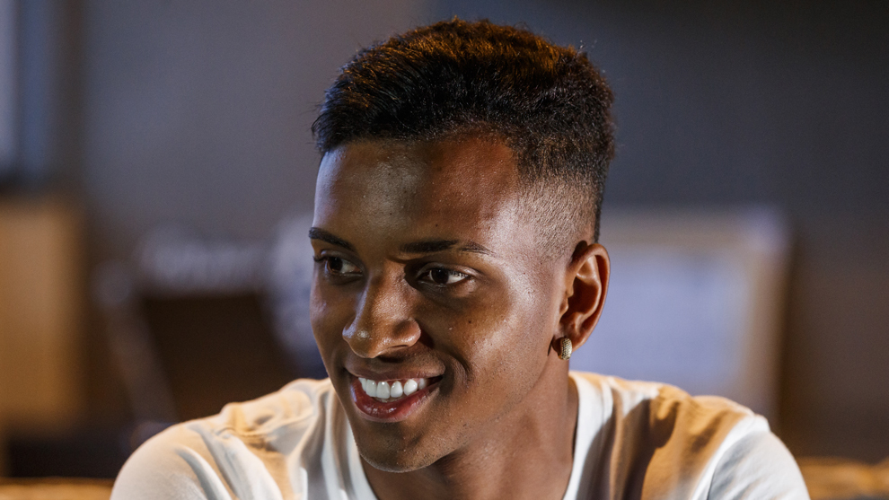 Rodrygo smiling during the interview with MARCA.