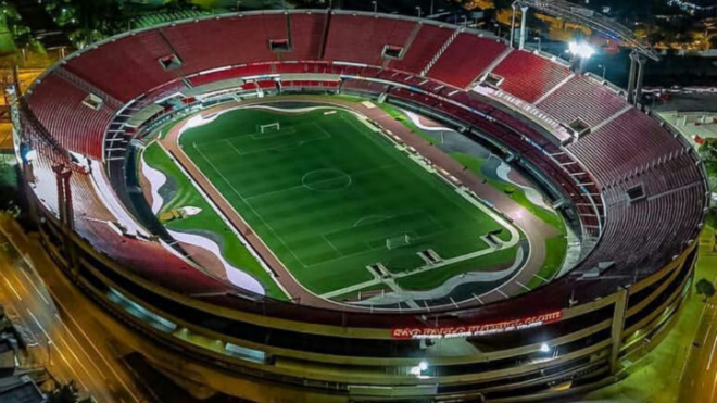 Vista area del estadio Morumbi en Sao Paulo.