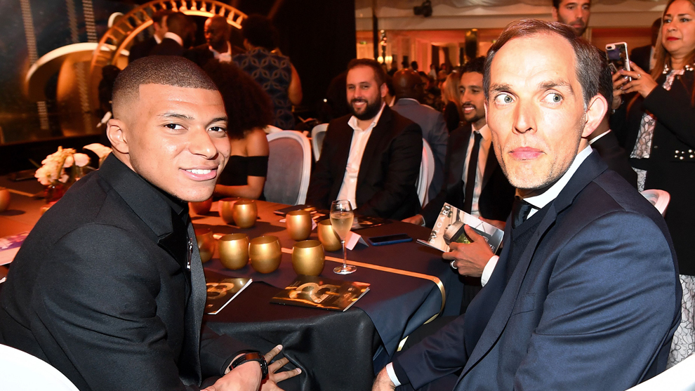 Kylian Mbappé and Thomas Tuchel during the Ligue 1 awards gala.