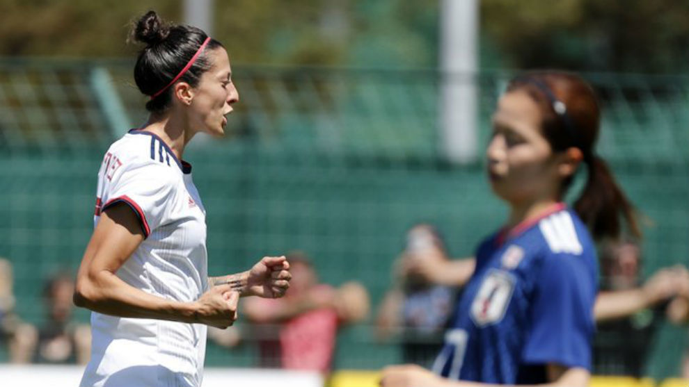 Jenni Hermoso celebra su primer gol ante Japn.