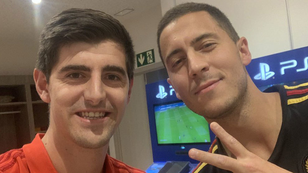 Courtois and Hazard together with the Belgian national team.