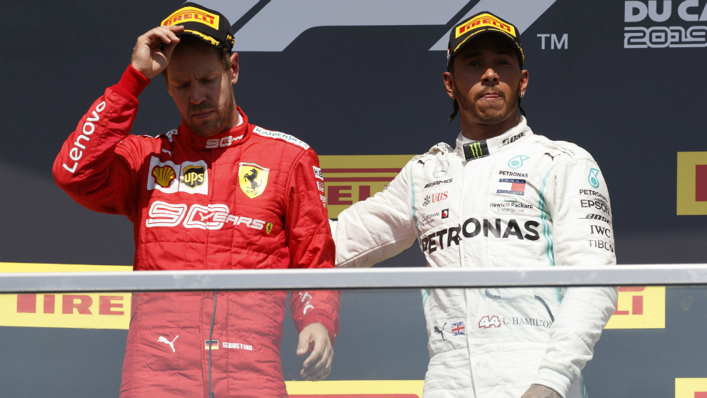 Hamilton y Vettel, en el podio.