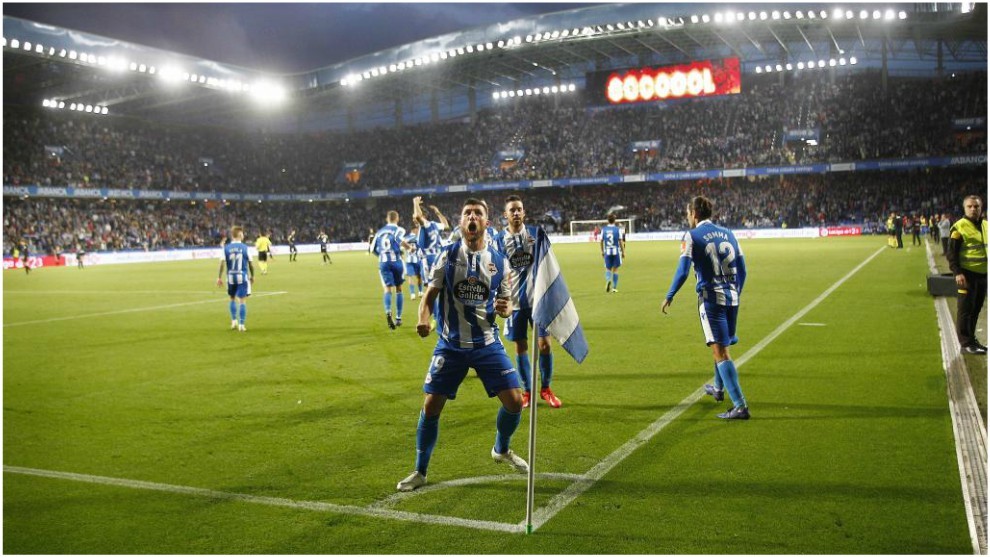 Borja Valle celebra el gol que marc al Mlaga, el cuarto...