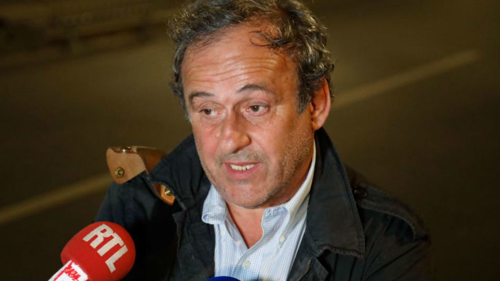 Michel Platini speaking to the press.