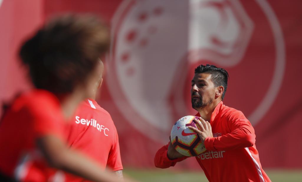 Nolito, en un entrenamiento con el Sevilla esta temporada.