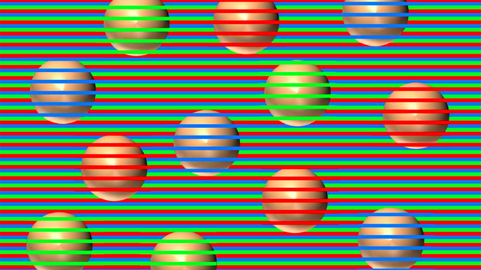 El efecto ptico se produce por las franjas horizontales de colores