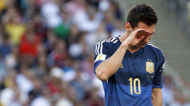 Lionel Messi crying with sadness after the World Cup final in 2014.