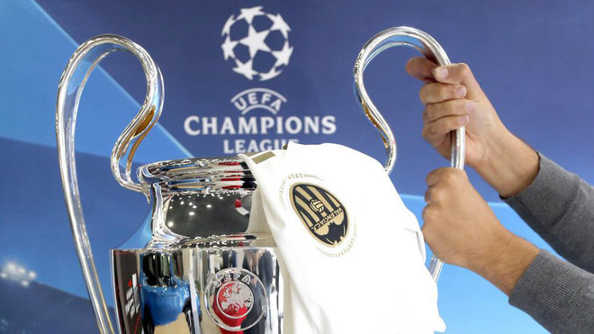 Valencia&apos;s jersey on the Champions League trophy.