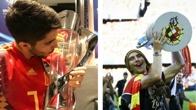 Soler con la copa del Europeo sub 21 y con la Copa del Rey con el...