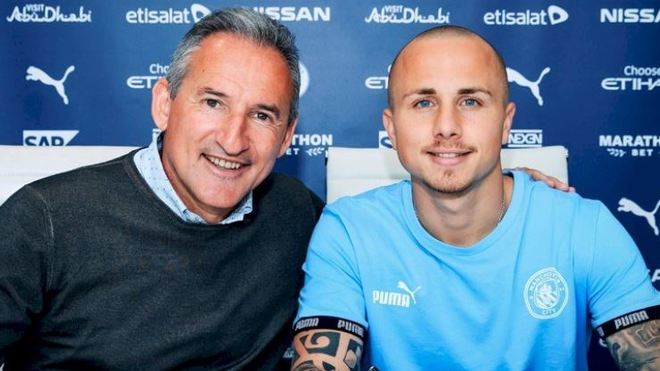 Txiki Beguiristain and Angelino after the left-back signed his...