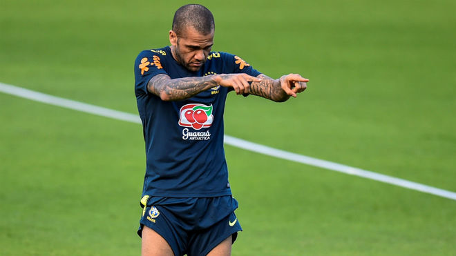 Dani Alves during a training session with Brazil.