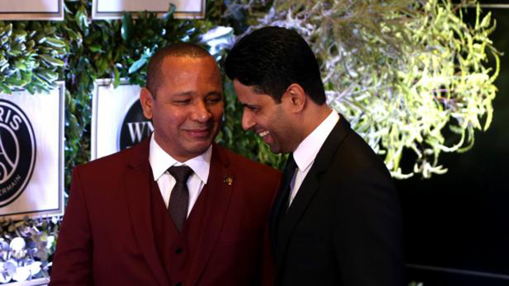 Neymar&apos;s father with PSG president Nasser Al-Khelaifi