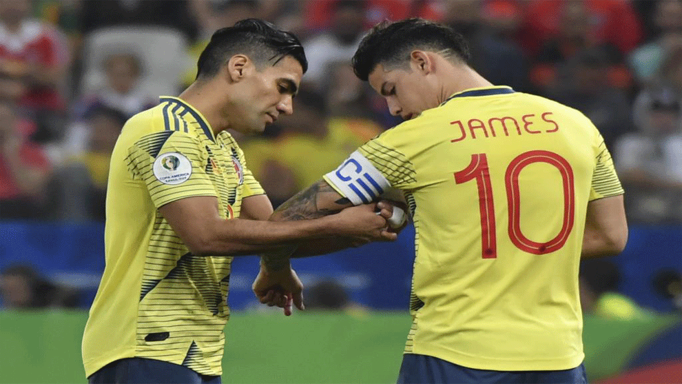 James Rodriguez being given the captain&apos;s armband during the Copa...