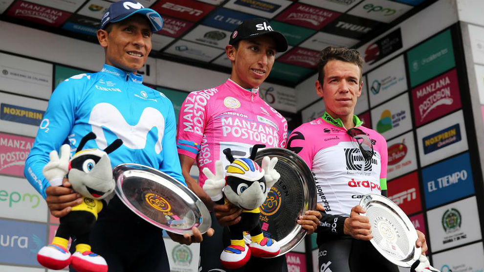 Nairo Quintana, Egan Bernal y Rigo Urn en el podio de la Colombia...