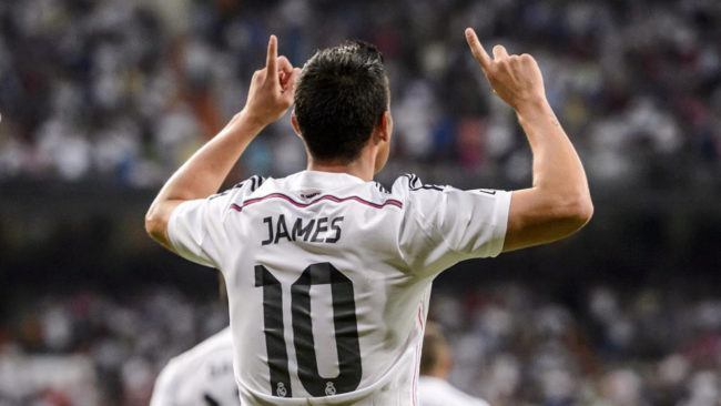 James Rodrguez celebra un gol durante su etapa en el Real Madrid.