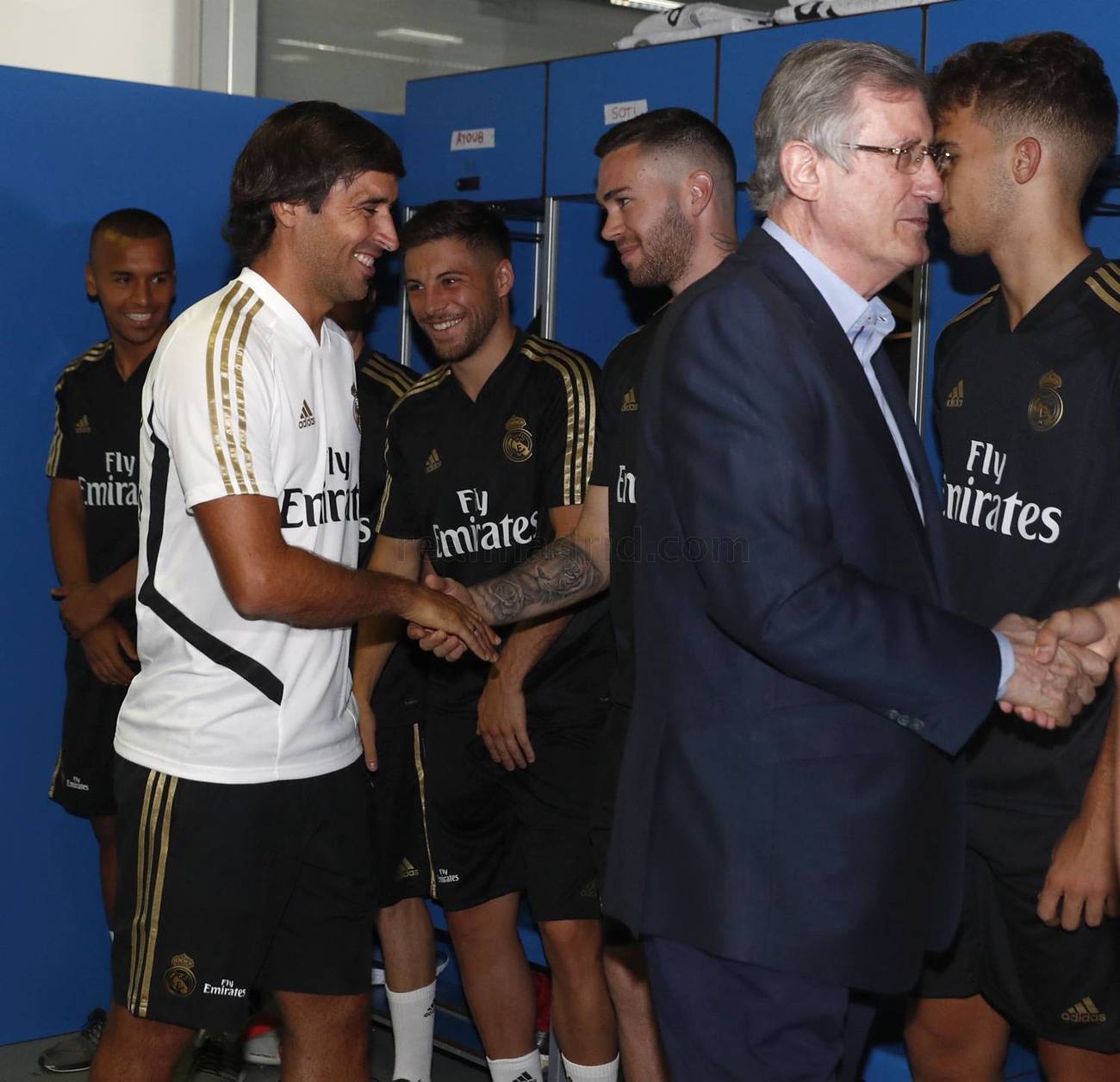 Raul greeting his new players along with Ramon Martinez.