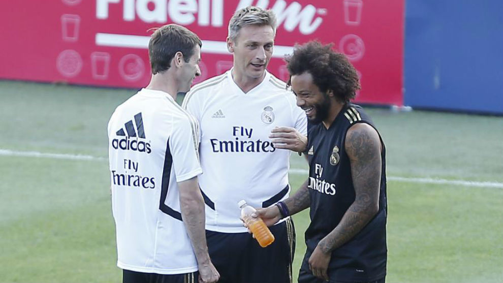 Marcelo, durante un entrenamiento del Real Madrid.