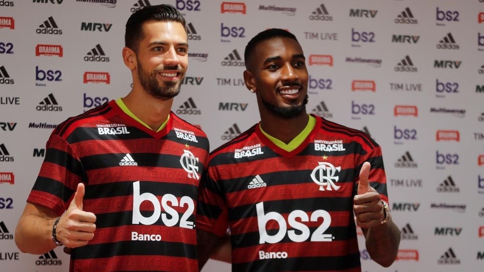 Pablo Mart y Gelson durante su presentacin con el Flamengo.
