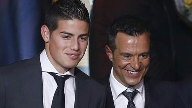 James Rodriguez and Jorge Mendes during an event.