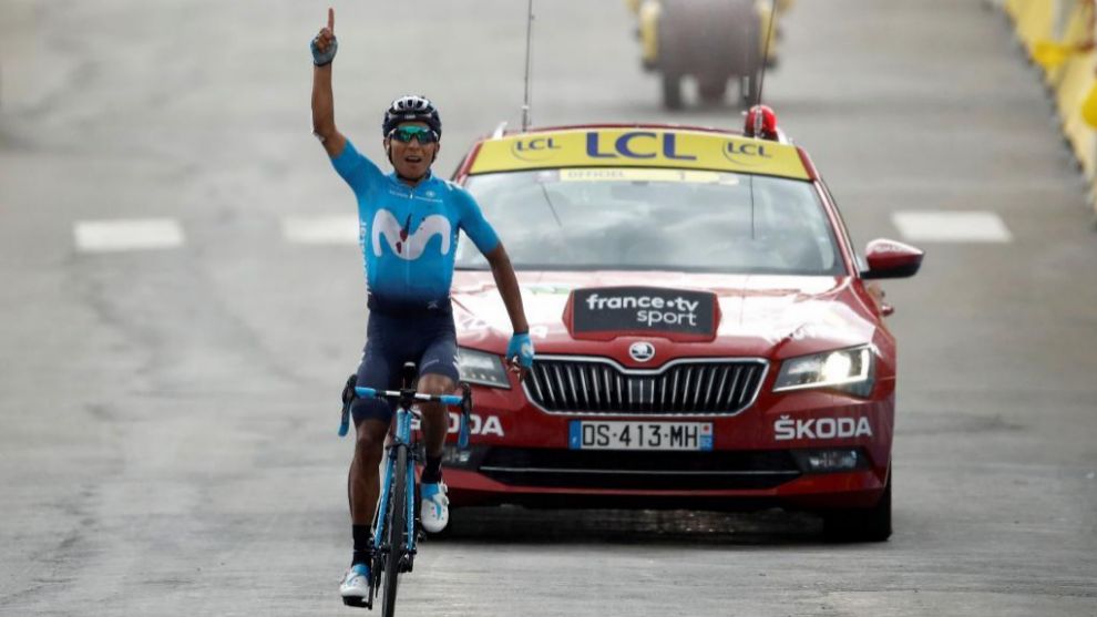 Nairo Quintana celebrando la victoria.