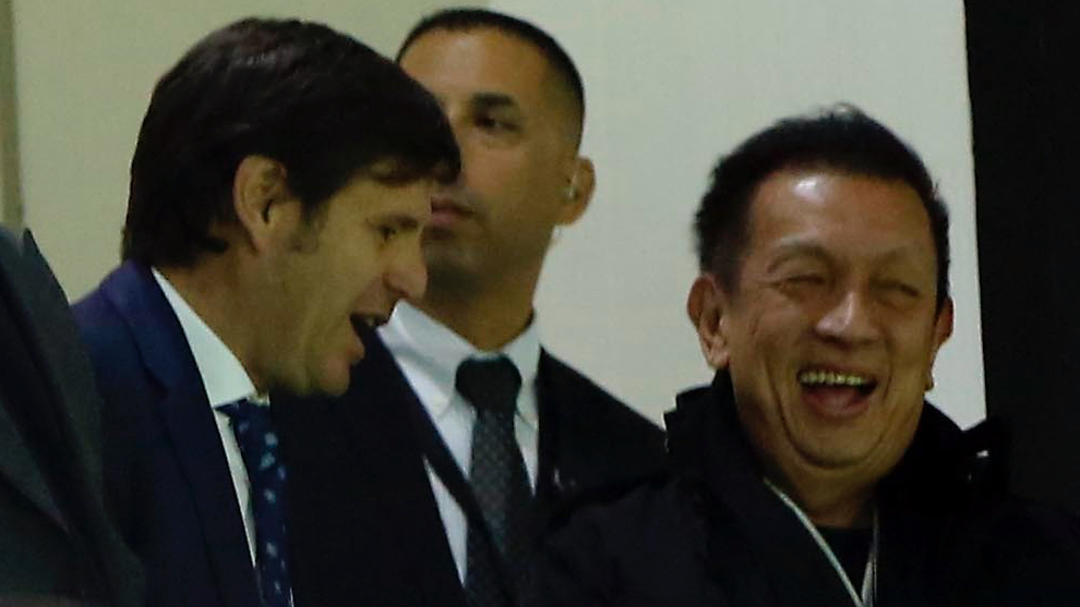 Alemany y Lim, sonrientes en un partido en Mestalla.
