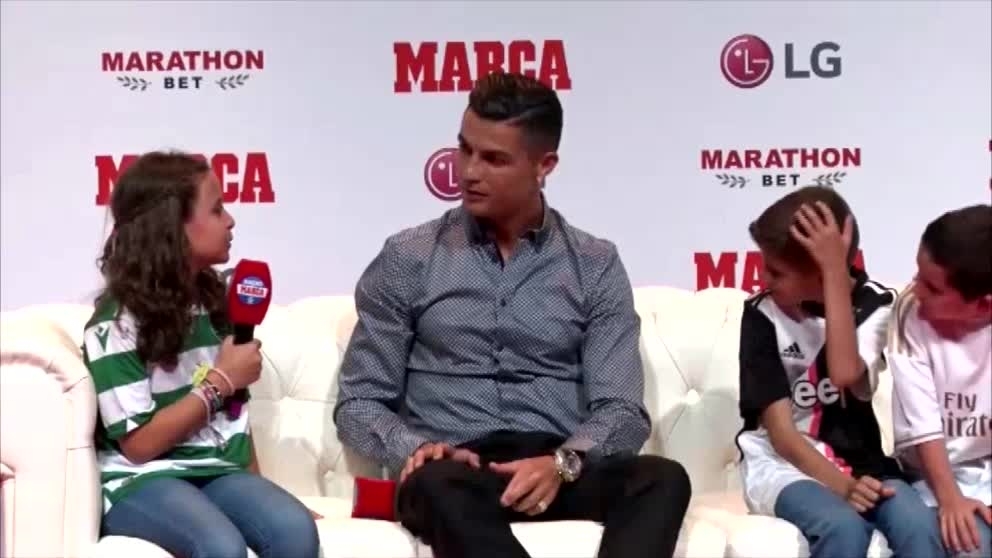 Cristiano Ronaldo answering the childrens&apos; questions at the MARCA...