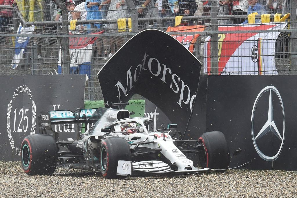Momento del incidente de Lewis Hamilton en Hockenheim.