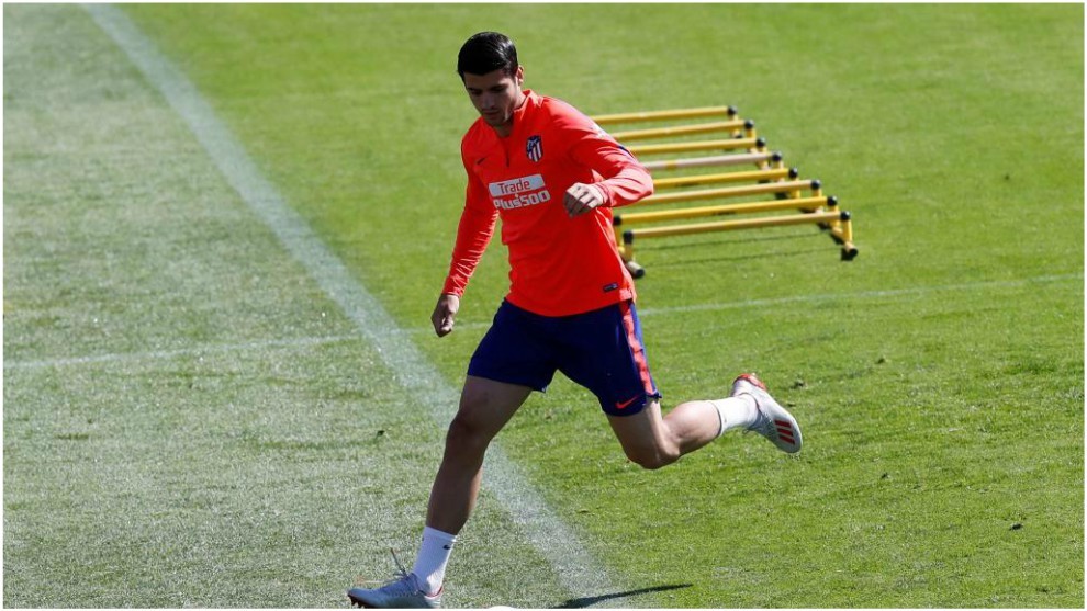 Alvaro Morata during one of Atletico Madrid&apos;s training sessions in...