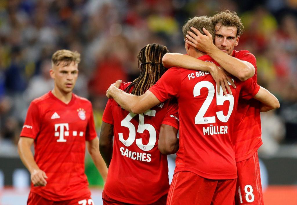 Munich (Germany), 30/07/2019.- <HIT>Bayern</HIT>s Thomas Mueller (2-R) celebrates with Leon Goretzka after scoring the 3-0 lead during the Audi Cup soccer semi final match between FC <HIT>Bayern</HIT> Munich and Fenerbahce Istanbul in Munich, Germany, 30 August 2019. (Alemania, Estanbul) EFE/EPA/RONALD WITTEK