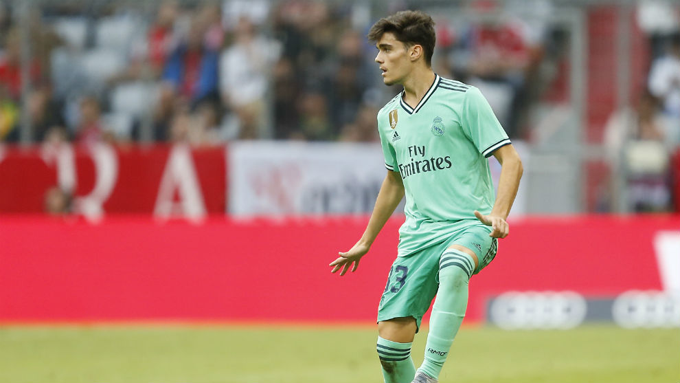 Miguel Gutierrez playing for Real Madrid at the Allianz Arena.