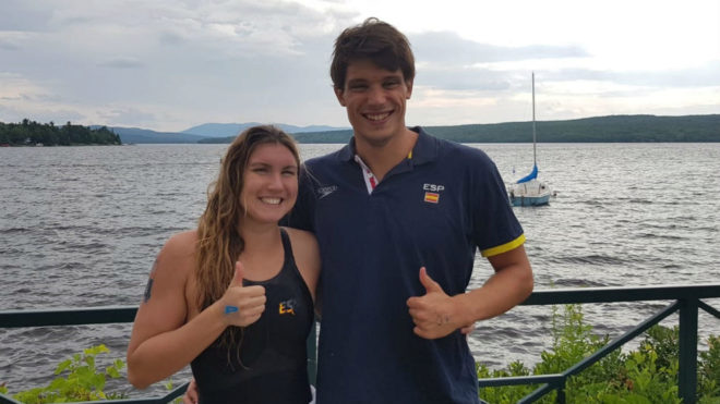 Paula Ruiz y Guillem Pujol, tras nadar en Lac-Mgantic, Canad