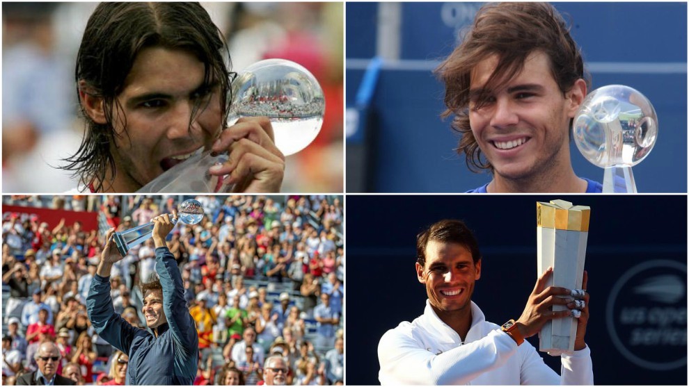 Los cuatro títulos de Rafa Nadal en la Copa Rogers: Montreal 2005, Toronto 2008, Montreal 2013 y Toronto 2018