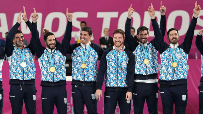 La seleccin argentina celebra el oro panamericano en Lima /