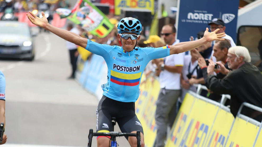 Harold Tejada celebra su triunfo en la sptma etapa del Tour del...