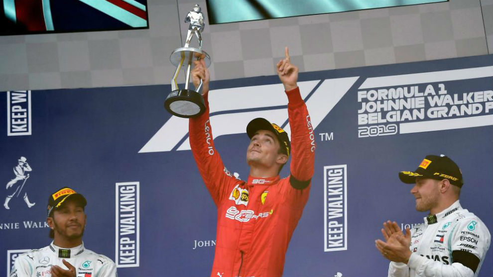 Leclerc, en el podio del Gran Premio de Blgica
