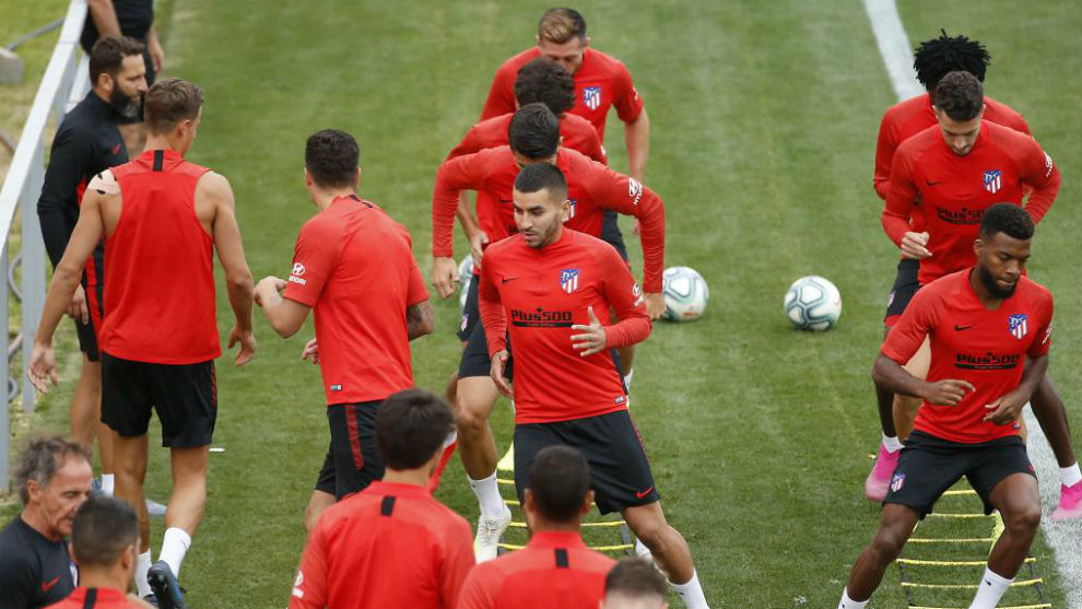 Angel Correa during an Atletico Madrid training session.